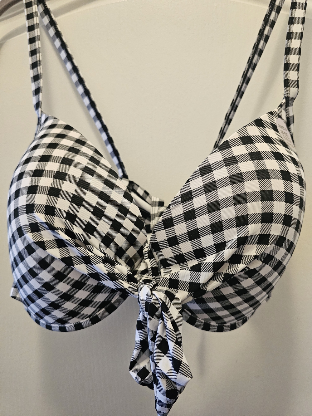 Black and White Gingham Tie-Front Bikini Top